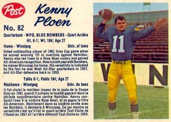 1962 Post Cereal CFL #82 Kenny Ploen Front