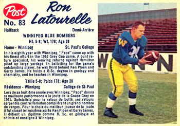 1962 Post Cereal CFL #83 Ron Latourelle Front