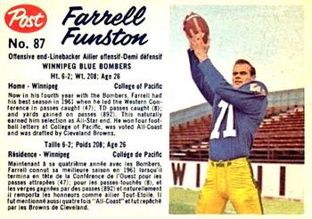 1962 Post Cereal CFL #87 Farrell Funston Front