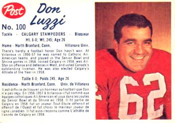 1962 Post Cereal CFL #100 Don Luzzi Front
