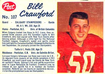 1962 Post Cereal CFL #107 Bill Crawford Front
