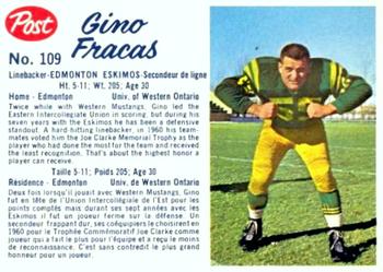 1962 Post Cereal CFL #109 Gino Fracas Front