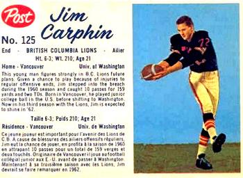 1962 Post Cereal CFL #125 Jim Carphin Front