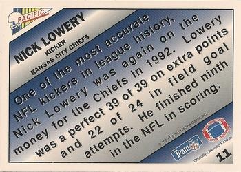 1993 Pacific - Pacific Picks the Pros #11 Nick Lowery Back