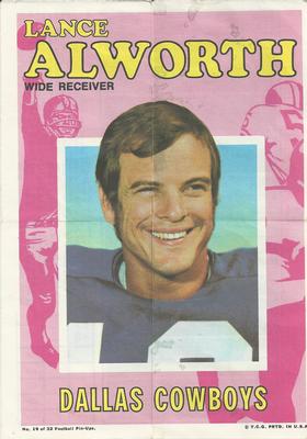 1971 Topps - Posters #19 Lance Alworth Front
