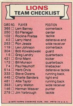 1975 Topps - Team Checklists #NNO Detroit Lions Back