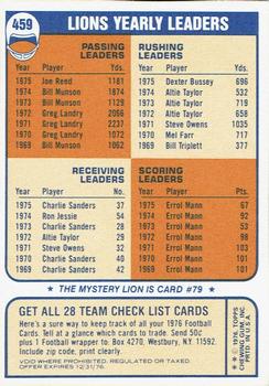 1976 Topps - Team Checklists #459 Detroit Lions Back