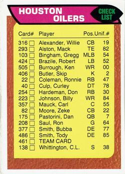 1976 Topps - Team Checklists #461 Houston Oilers Front