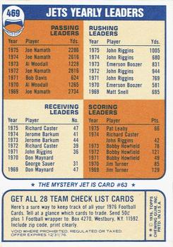 1976 Topps - Team Checklists #469 New York Jets Back