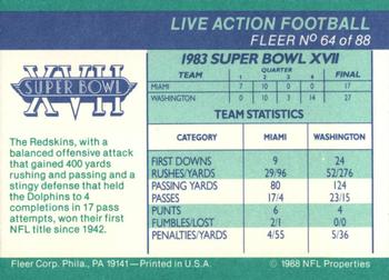 1988 Fleer Team Action #64 Super Bowl XVII Back