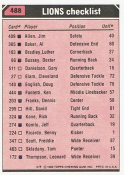 1980 Topps - Team Checklists #488 Dexter Bussey / Freddie Scott / Jim Allen / Luther Bradley / Al Baker Back