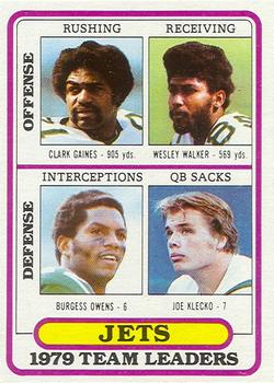 1980 Topps - Team Checklists #507 Clark Gaines / Wesley Walker / Burgess Owens / Joe Klecko Front