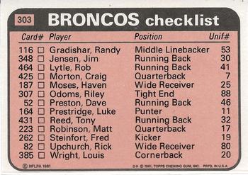 1981 Topps - Team Checklists #303 Jim Jensen / Haven Moses / Steve Foley / Rulon Jones Back