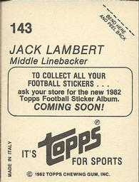 1982 Topps - Coming Soon Stickers #143 Jack Lambert Back