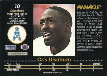 1993 Pinnacle #10 Cris Dishman Back