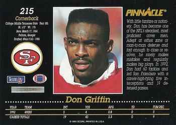 1993 Pinnacle #215 Don Griffin Back