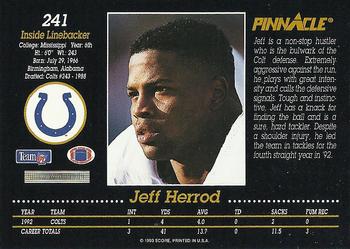 1993 Pinnacle #241 Jeff Herrod Back