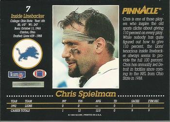 1993 Pinnacle #7 Chris Spielman Back