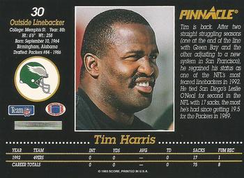 1993 Pinnacle #30 Tim Harris Back