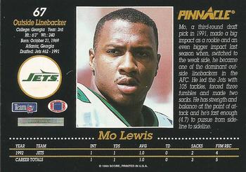 1993 Pinnacle #67 Mo Lewis Back