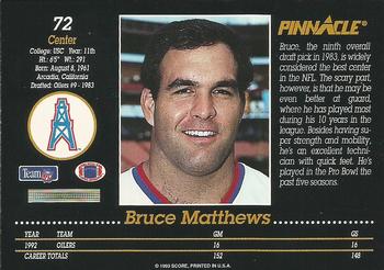 1993 Pinnacle #72 Bruce Matthews Back