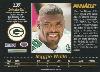 1993 Pinnacle #137 Reggie White Back