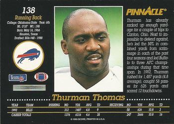 1993 Pinnacle #138 Thurman Thomas Back