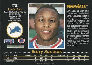 1993 Pinnacle #200 Barry Sanders Back