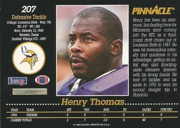 1993 Pinnacle #207 Henry Thomas Back