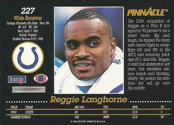 1993 Pinnacle #227 Reggie Langhorne Back