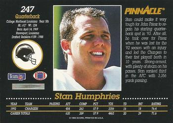 1993 Pinnacle #247 Stan Humphries Back