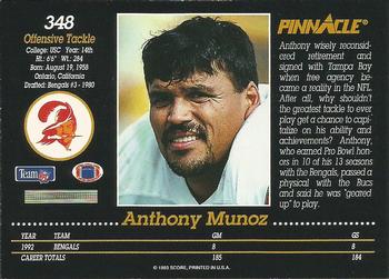 1993 Pinnacle #348 Anthony Munoz Back