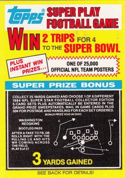 1984 Topps - Super Play Game Cards #9 Washington Redskins Front