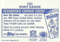 1985 Topps - Yearbooks Coming Soon Stickers #96 Tony Eason Back