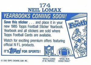 1985 Topps - Yearbooks Coming Soon Stickers #174 Neil Lomax Back
