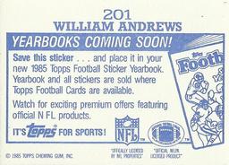 1985 Topps - Yearbooks Coming Soon Stickers #201 William Andrews Back