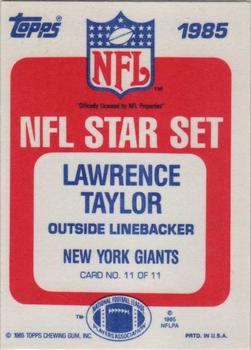 1985 Topps - Glossy NFL Stars #11 Lawrence Taylor Back