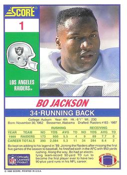 1990 Score 100 Hottest #1 Bo Jackson Back