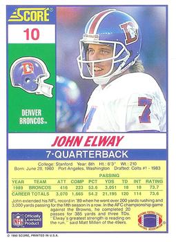 1990 Score 100 Hottest #10 John Elway Back