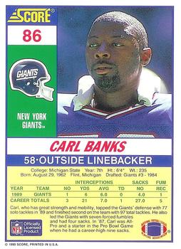 1990 Score 100 Hottest #86 Carl Banks Back