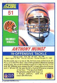 1990 Score 100 Hottest #51 Anthony Munoz Back