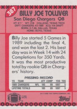 1990 Topps - Collector's Edition (Tiffany) #387 Billy Joe Tolliver Back