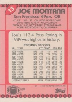 1990 Topps - Collector's Edition (Tiffany) #13 Joe Montana Back