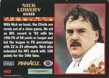 1993 Score - Pinnacle Men of Autumn #40 Nick Lowery Back