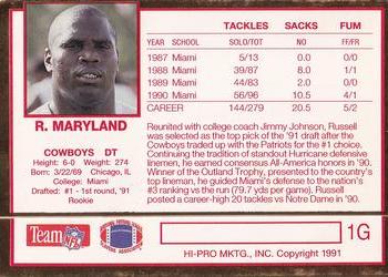1991 Action Packed Rookie/Update - 24K Gold #1G Russell Maryland Back
