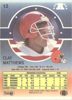 1991 Fleer Stars 'n Stripes #12 Clay Matthews Back