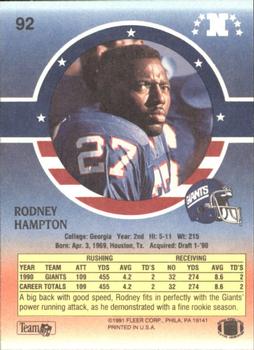 1991 Fleer Stars 'n Stripes #92 Rodney Hampton Back