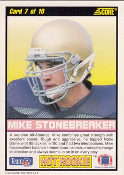 1991 Score - Hot Rookies #7 Mike Stonebreaker Back