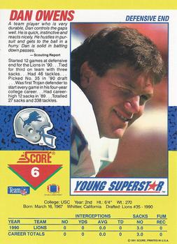 1991 Score - Young Superstars #6 Dan Owens Back