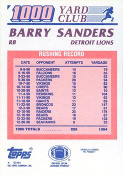 1991 Topps - 1000 Yard Club #2 Barry Sanders Back